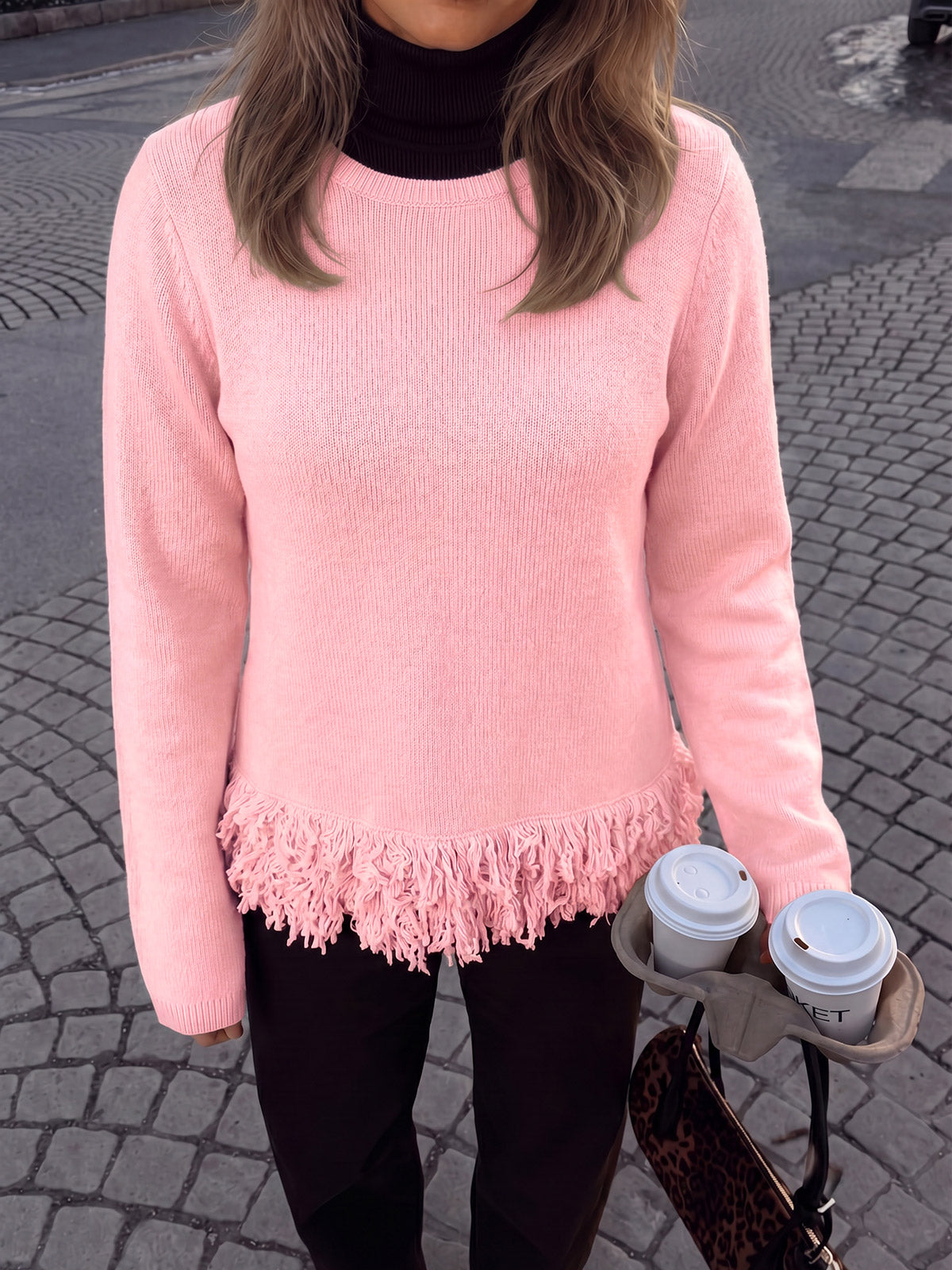 usvara Women Boho Fringe Knit Sweater
