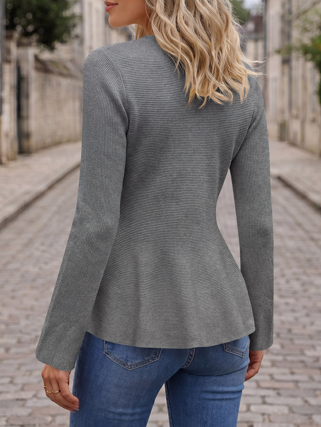usvara Womens Ruffle Knit Cardigan Tops