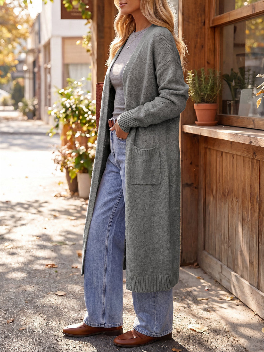 usvara Women Long Open Front Knit Cardigan Duster