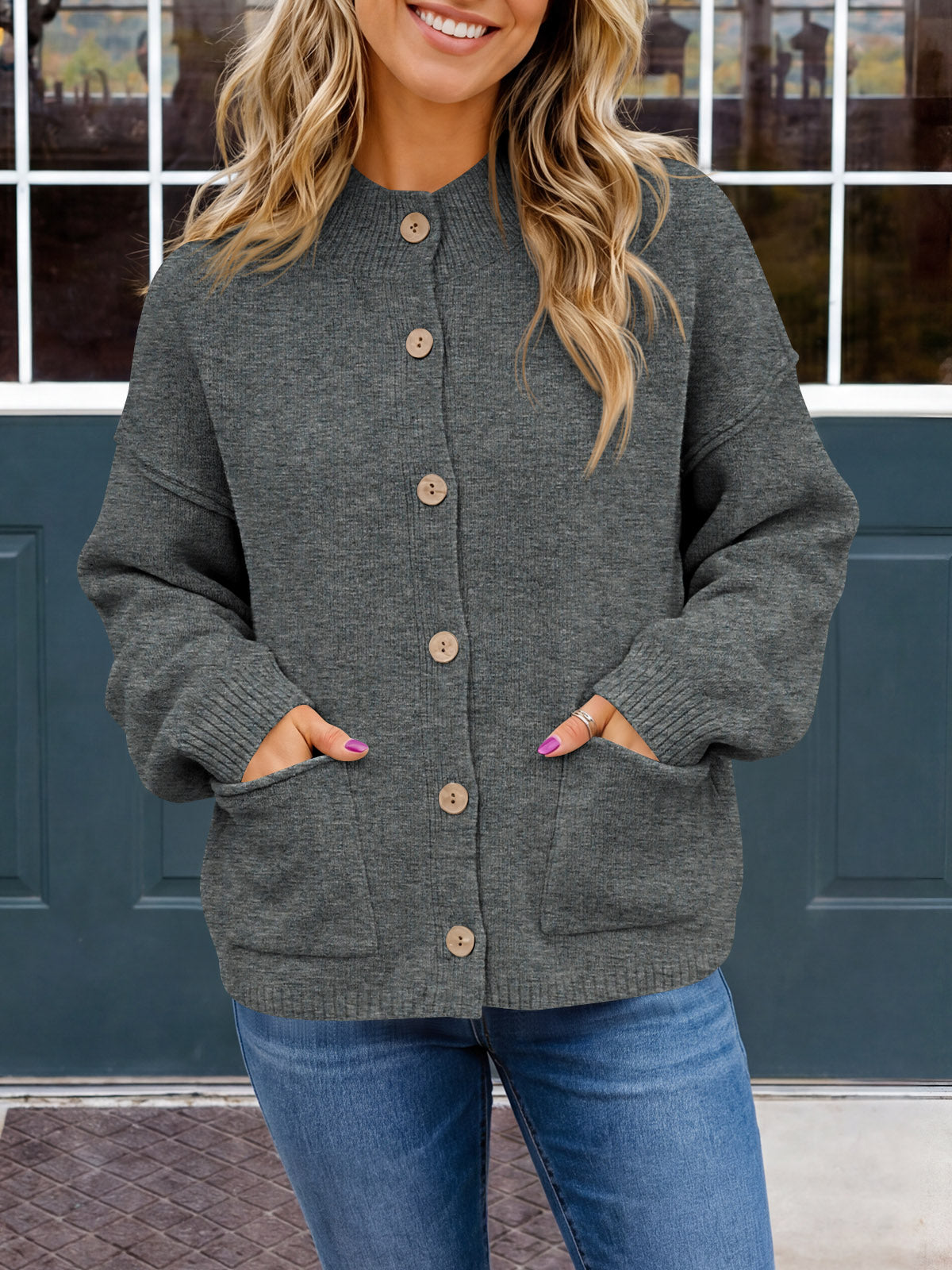 usvara Women Button-Up Knit Cardigan with Pockets