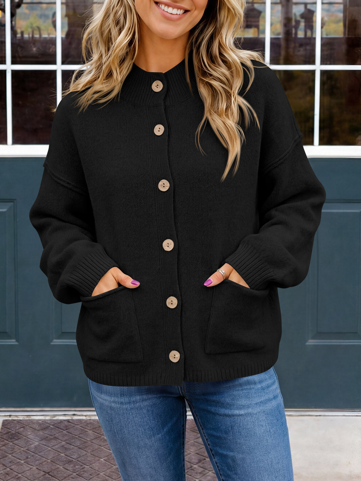 usvara Women Button-Up Knit Cardigan with Pockets