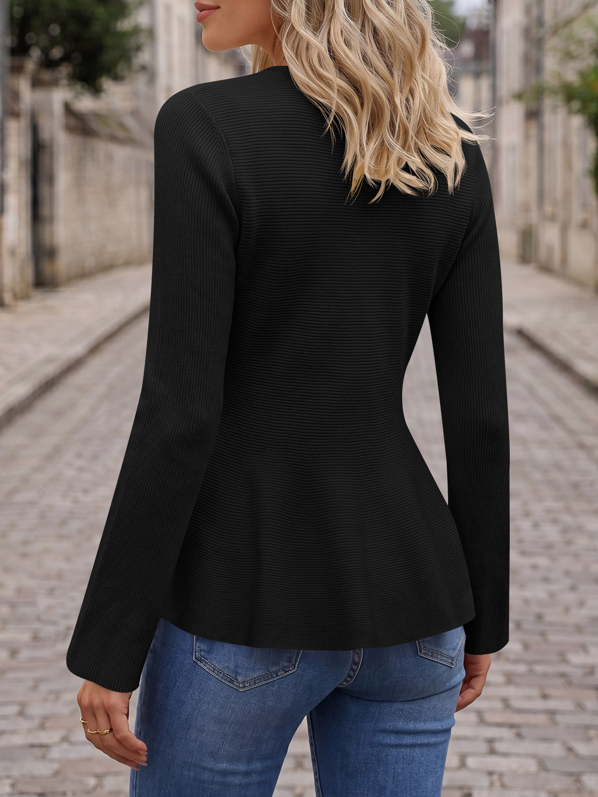 usvara Womens Ruffle Knit Cardigan Tops