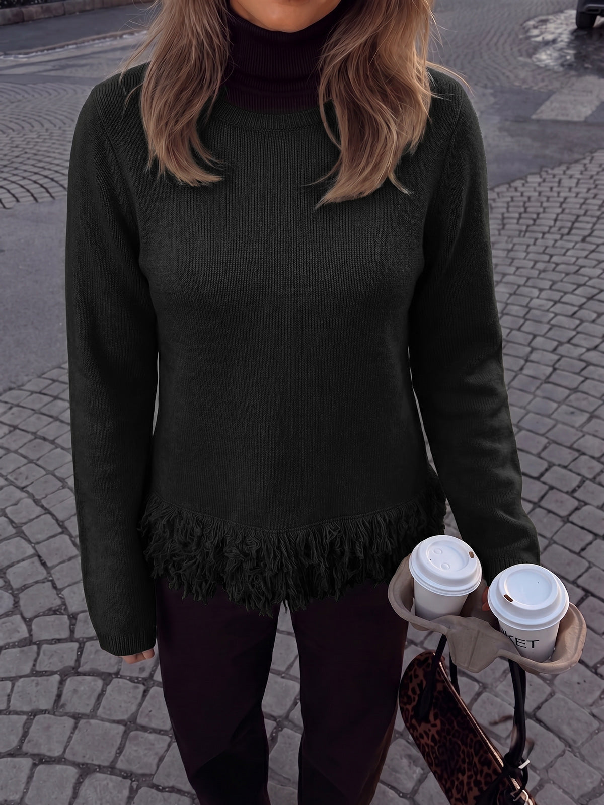 usvara Women Boho Fringe Knit Sweater