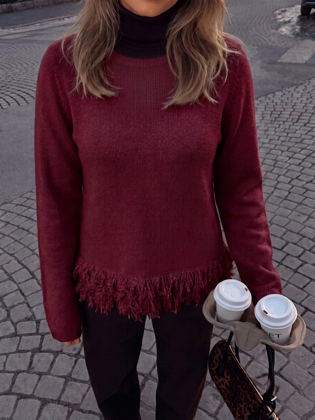 usvara Women Boho Fringe Knit Sweater