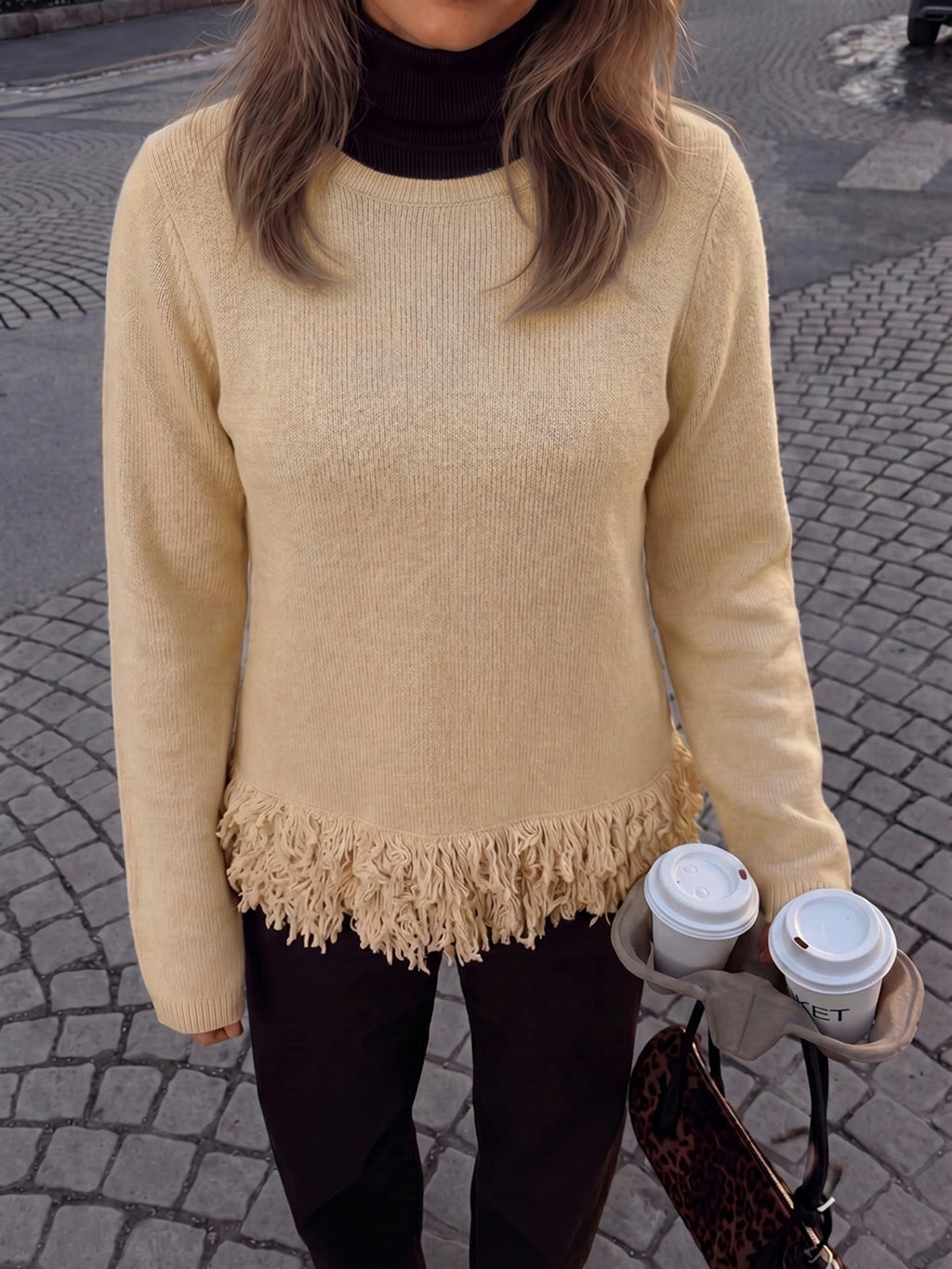 usvara Women Boho Fringe Knit Sweater