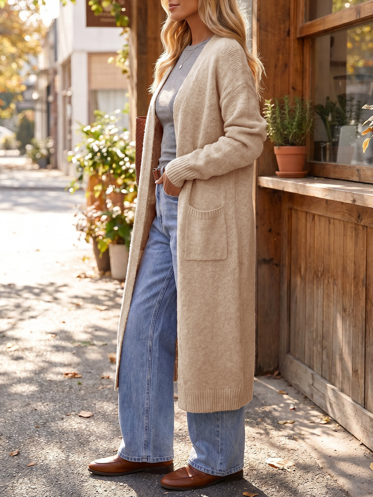 usvara Women Long Open Front Knit Cardigan Duster
