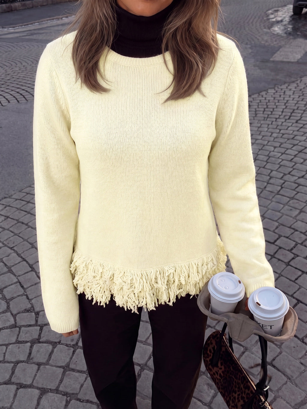 usvara Women Boho Fringe Knit Sweater