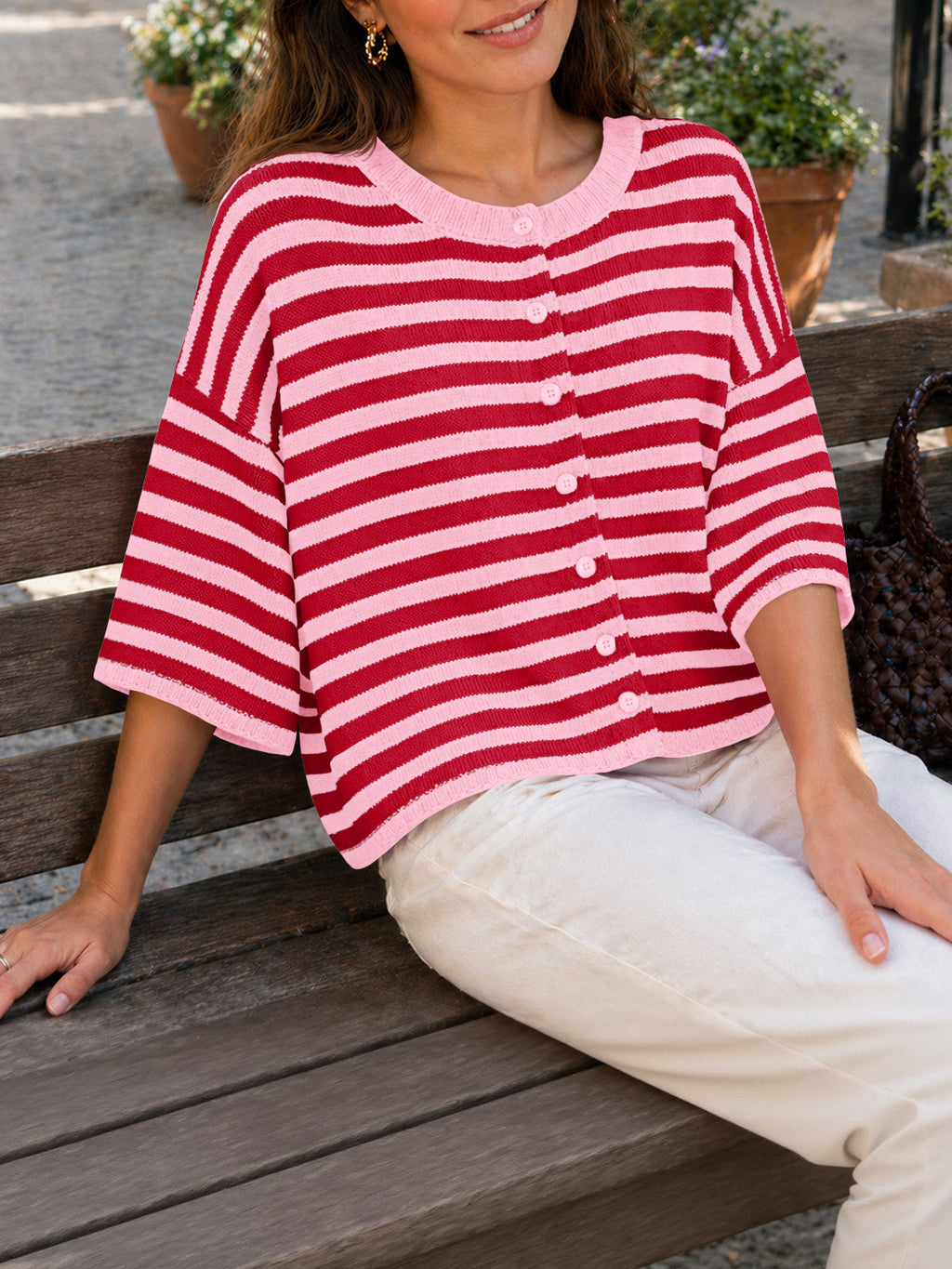 usvara Women Striped Cropped Cardigan