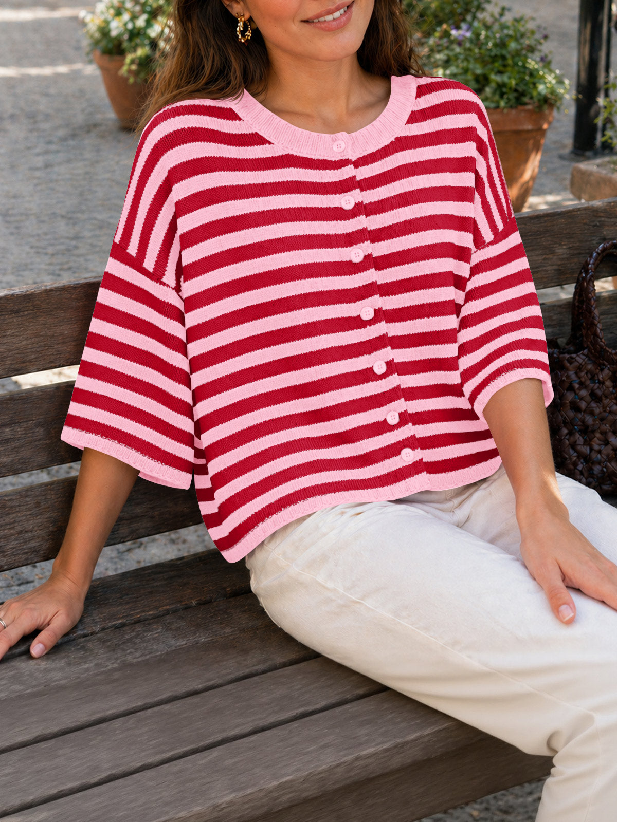 usvara Women Striped Cropped Cardigan