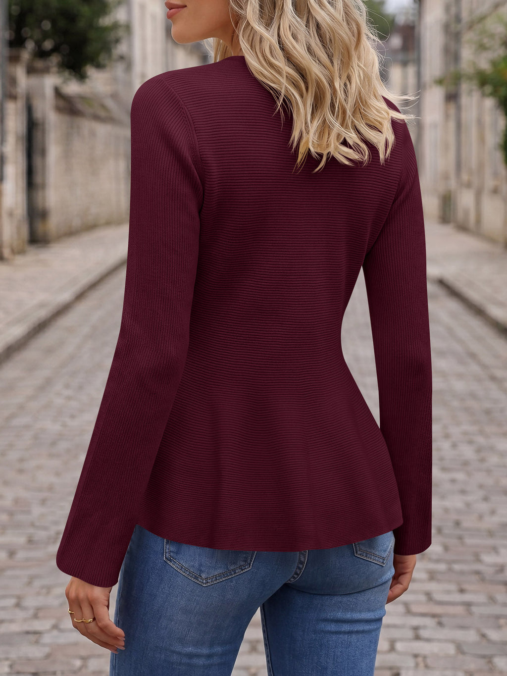 usvara Womens Ruffle Knit Cardigan Tops