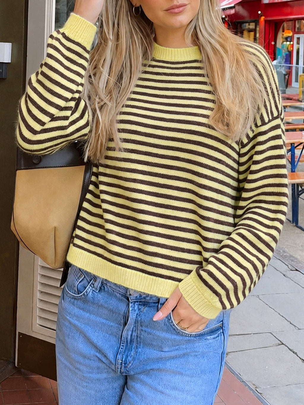 usvara Women Oversized Striped Crew Neck Pullover Sweater
