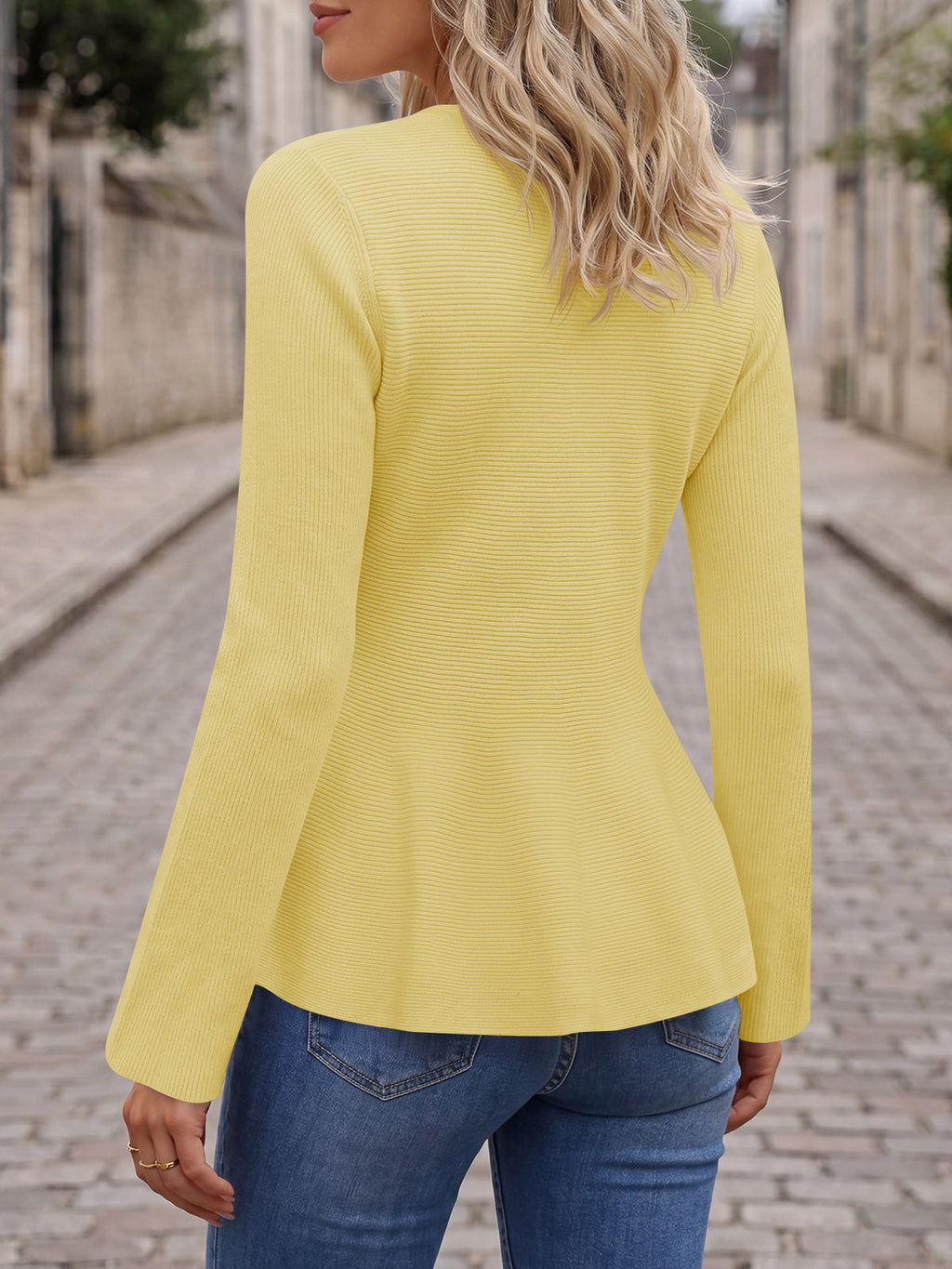 usvara Womens Ruffle Knit Cardigan Tops