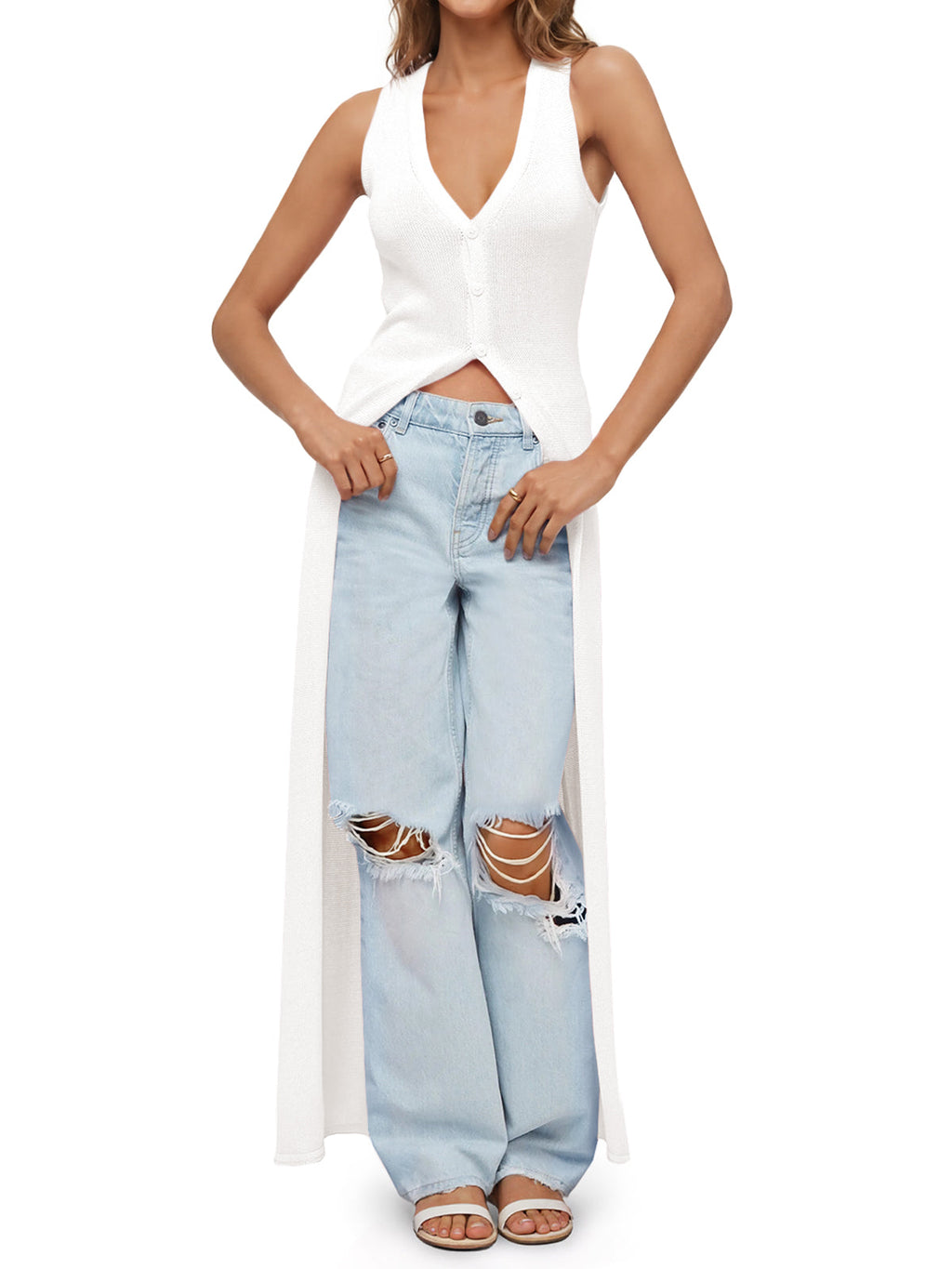 usvara Womens Sleeveless V Neck Long Cardigans