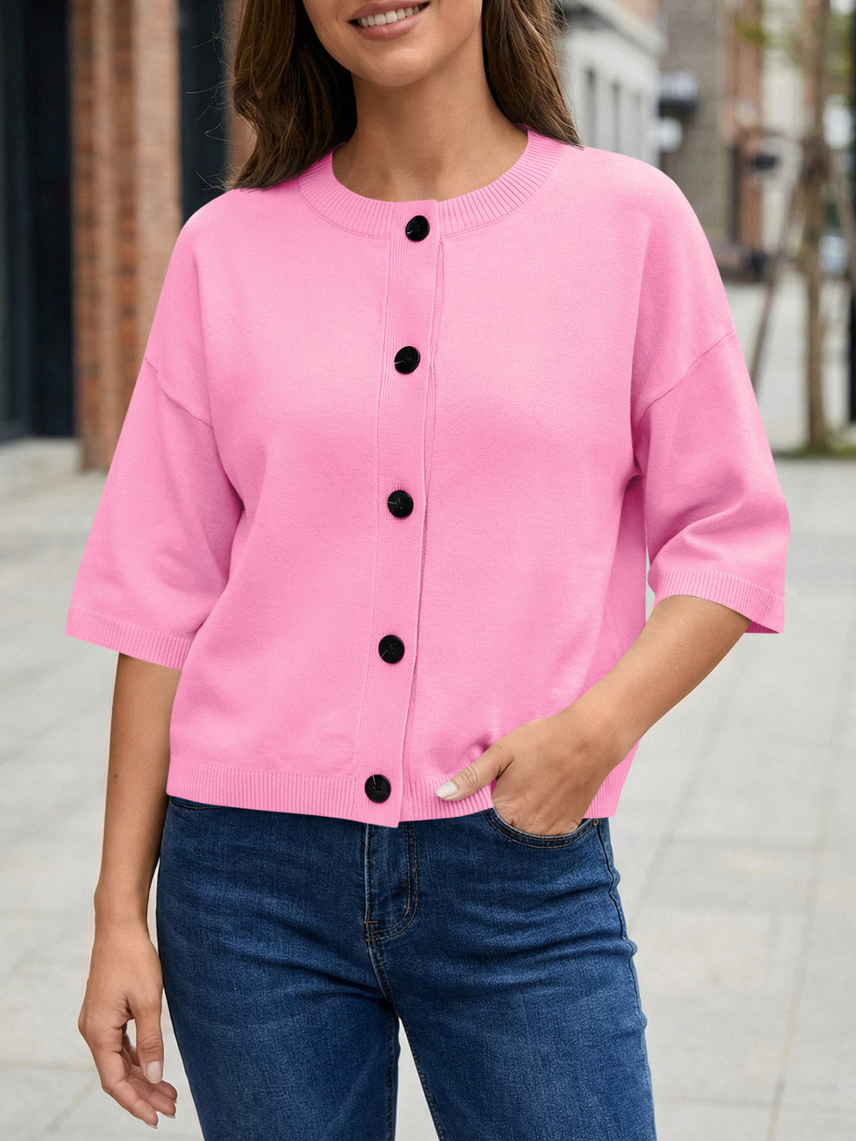 usvara Womens Short Sleeve Button Down Cardigan