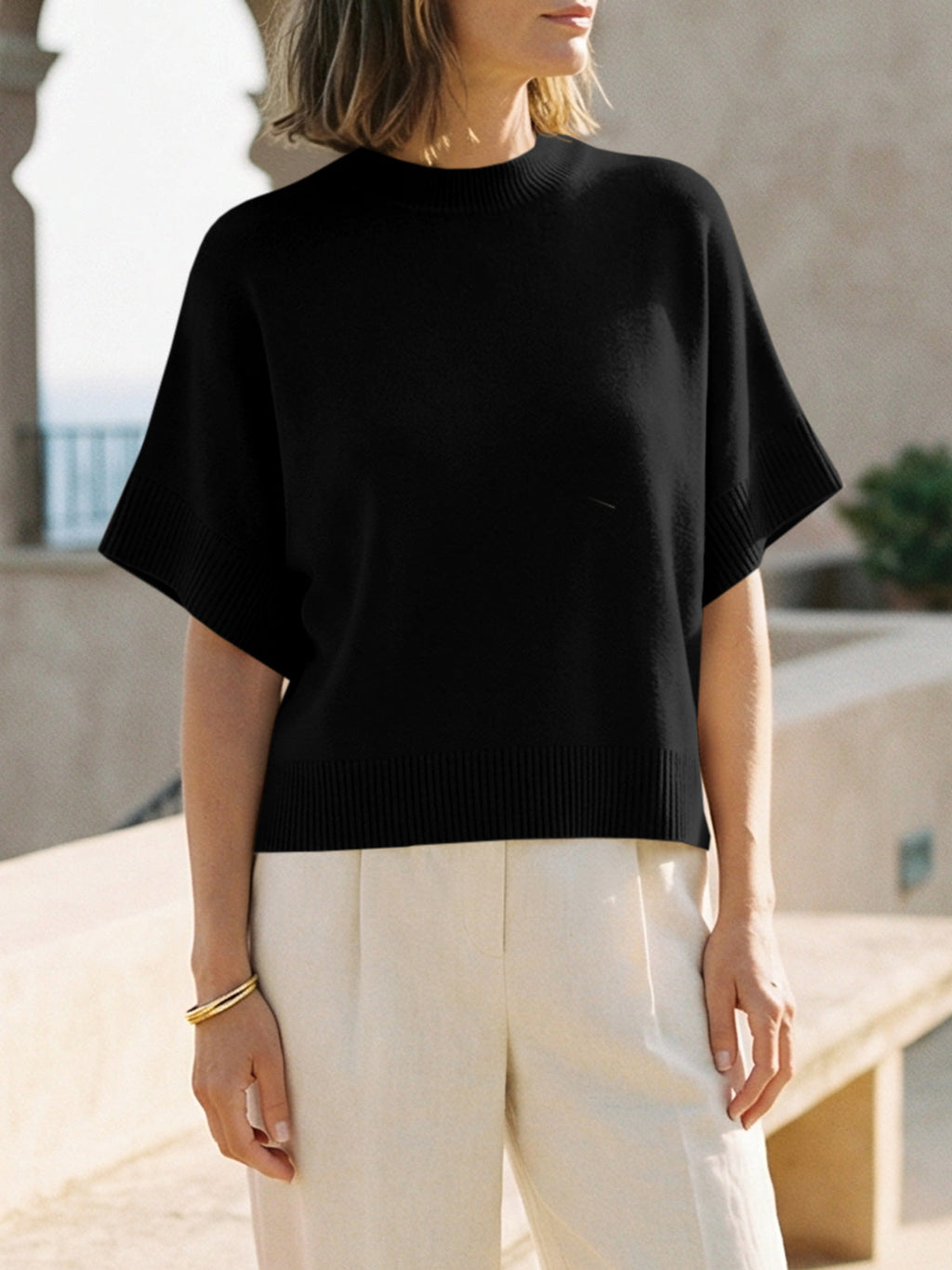 usvara Womens Short Sleeve Crew Neck Knit Sweater