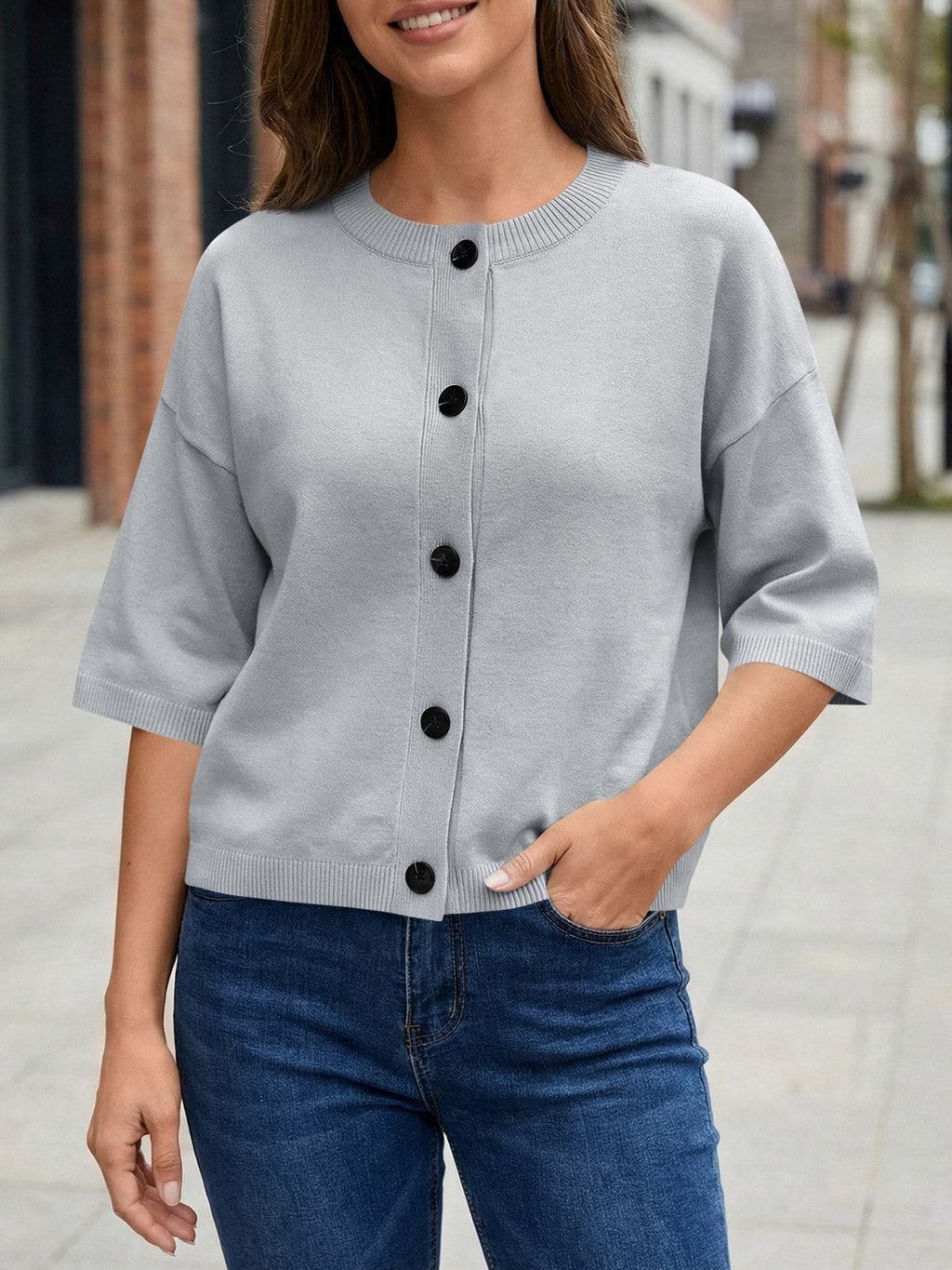 usvara Womens Short Sleeve Button Down Cardigan