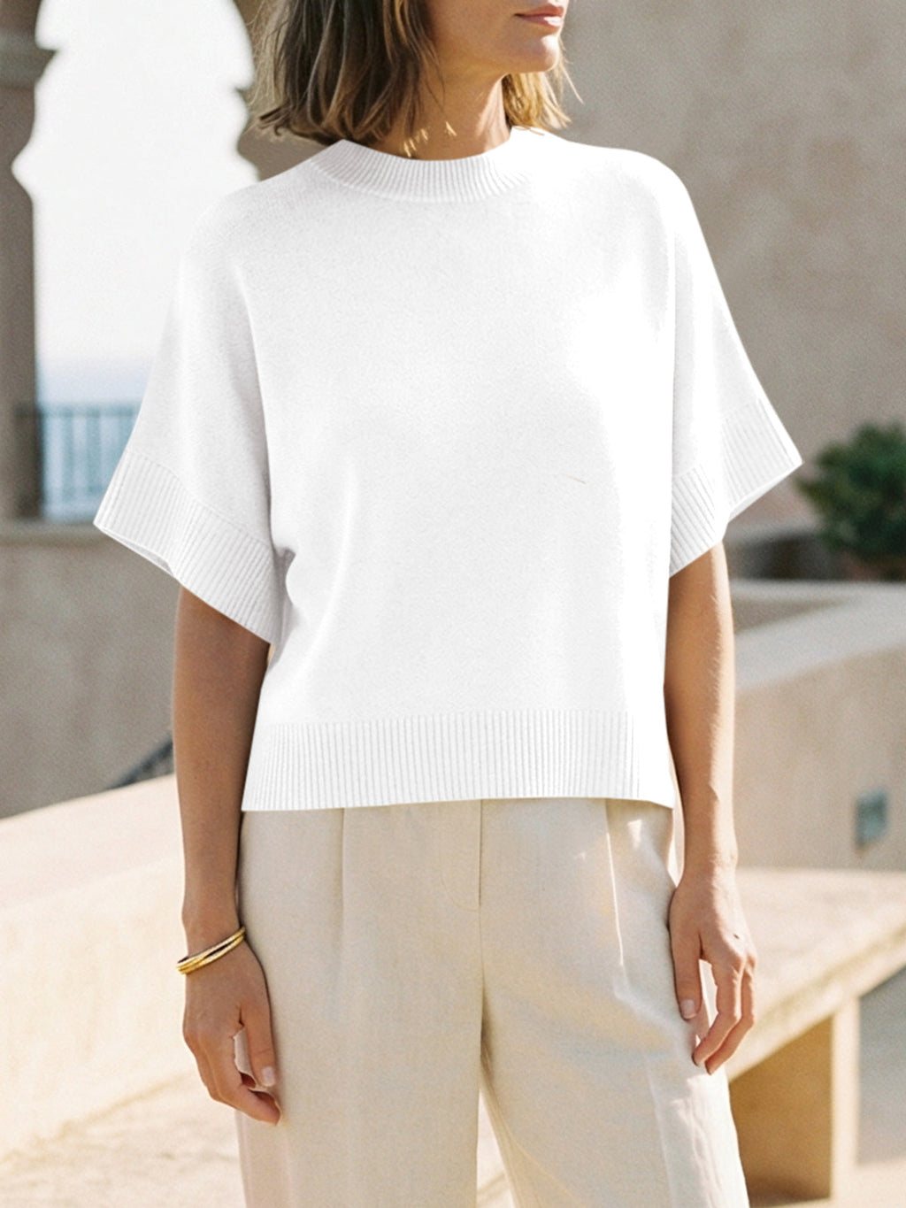 usvara Womens Short Sleeve Crew Neck Knit Sweater