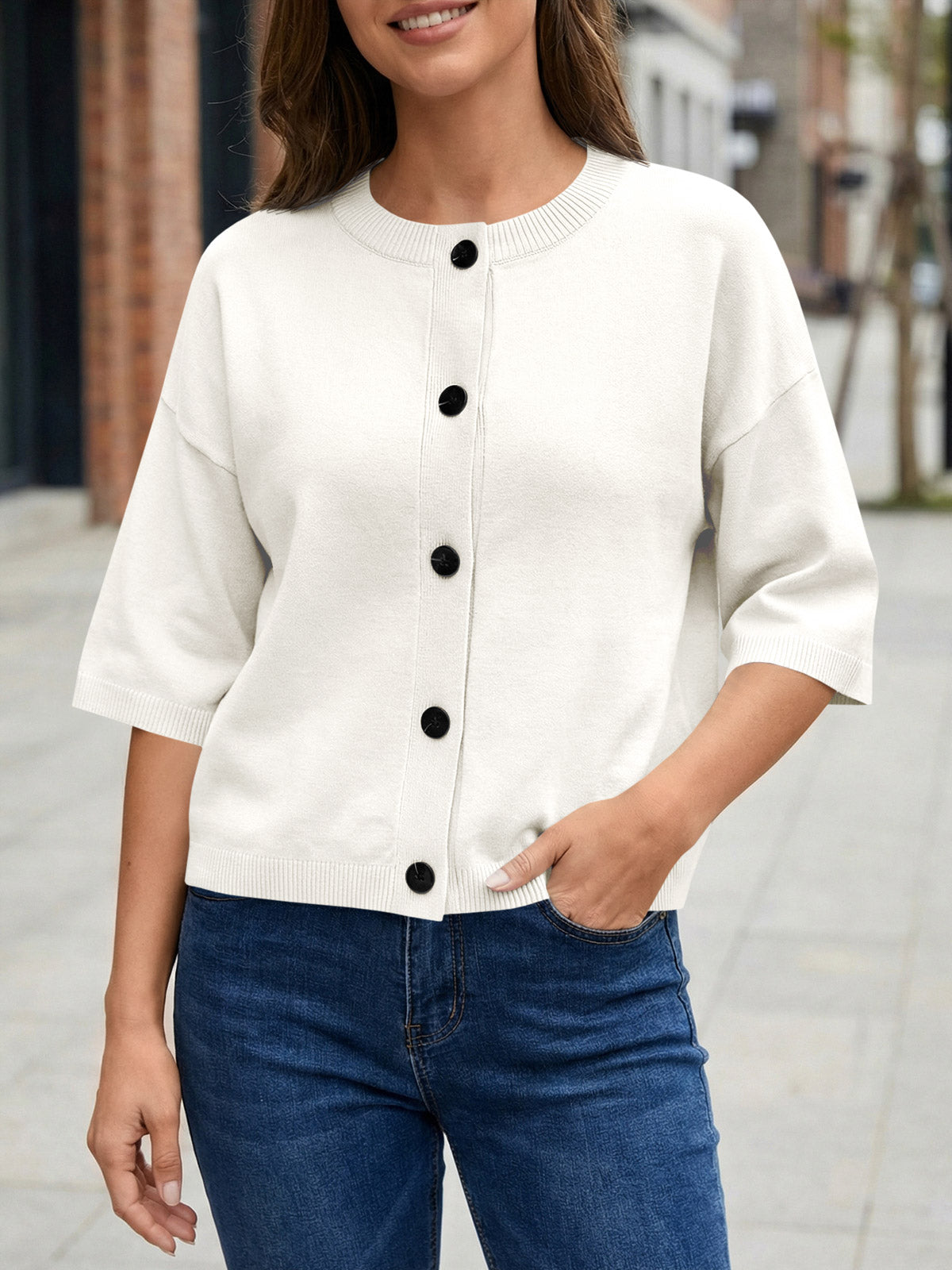 usvara Womens Short Sleeve Button Down Cardigan