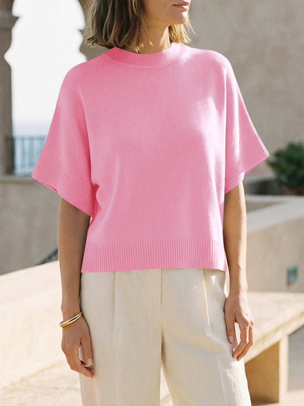 usvara Womens Short Sleeve Crew Neck Knit Sweater