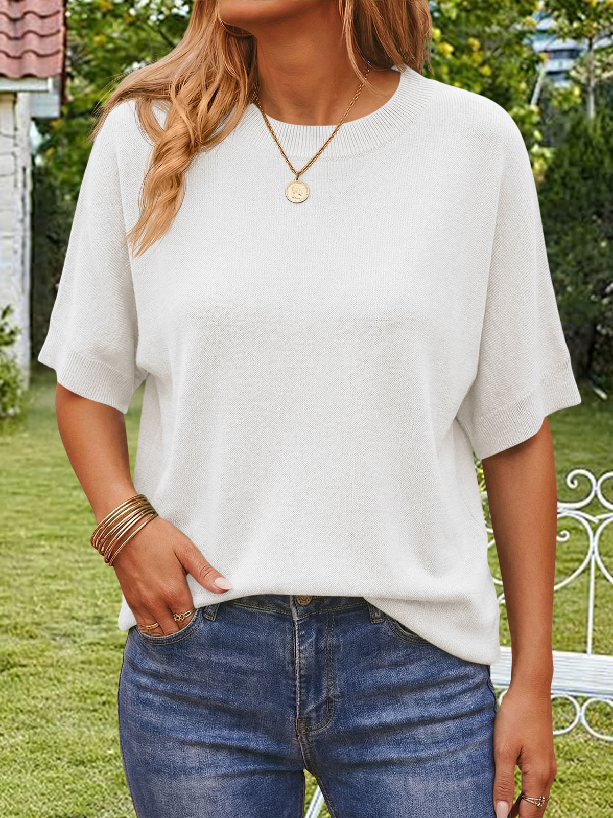 usvara Womens Oversized Batwing Sleeve Knit Pullover
