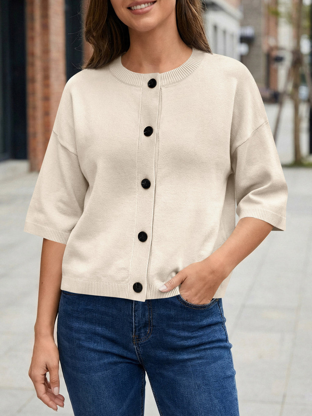 usvara Womens Short Sleeve Button Down Cardigan