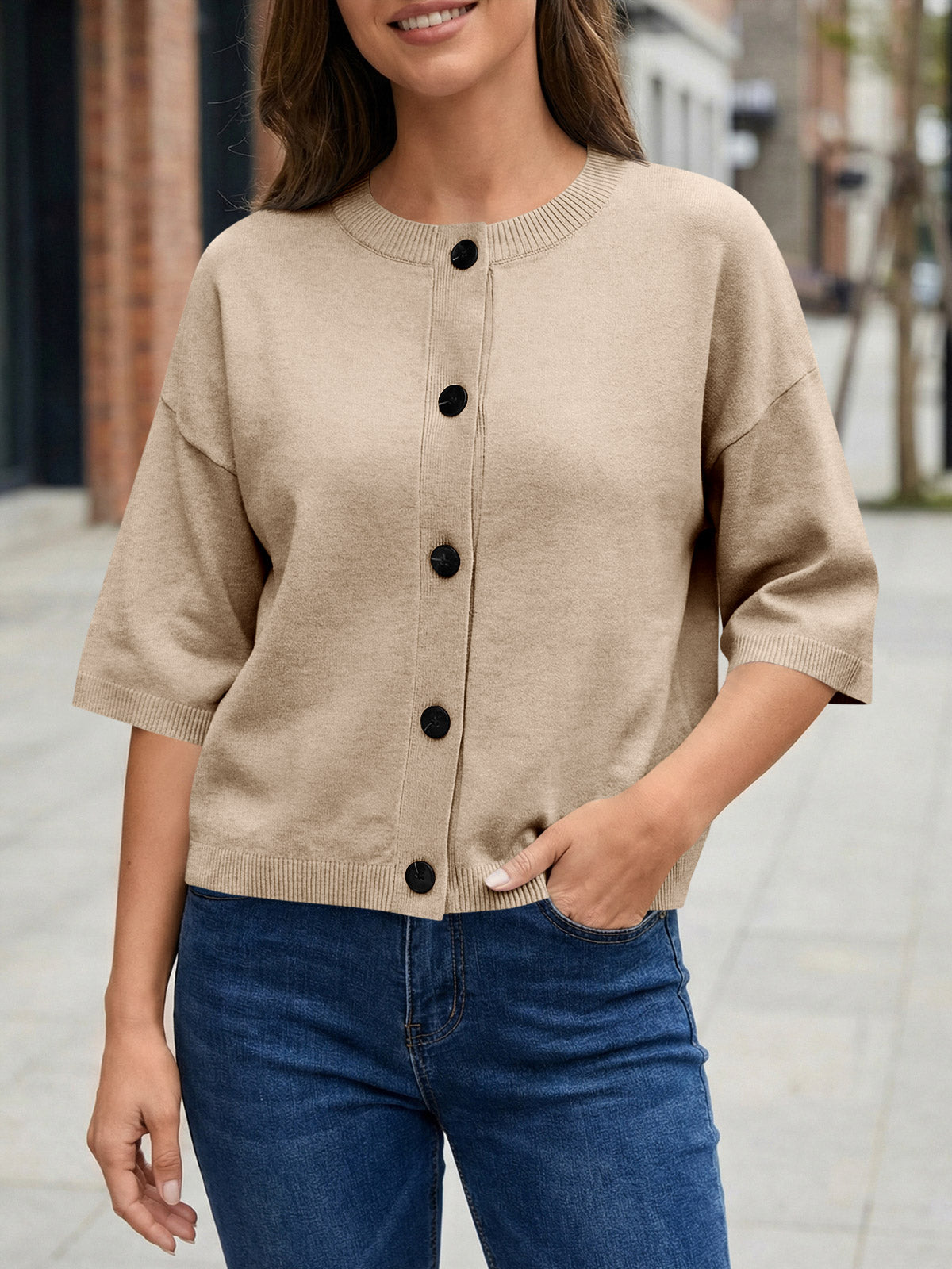 usvara Womens Short Sleeve Button Down Cardigan