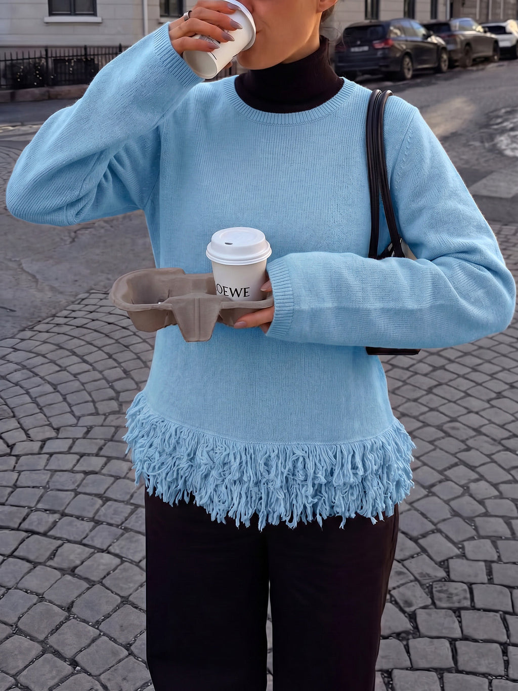 usvara Women Boho Fringe Knit Sweater