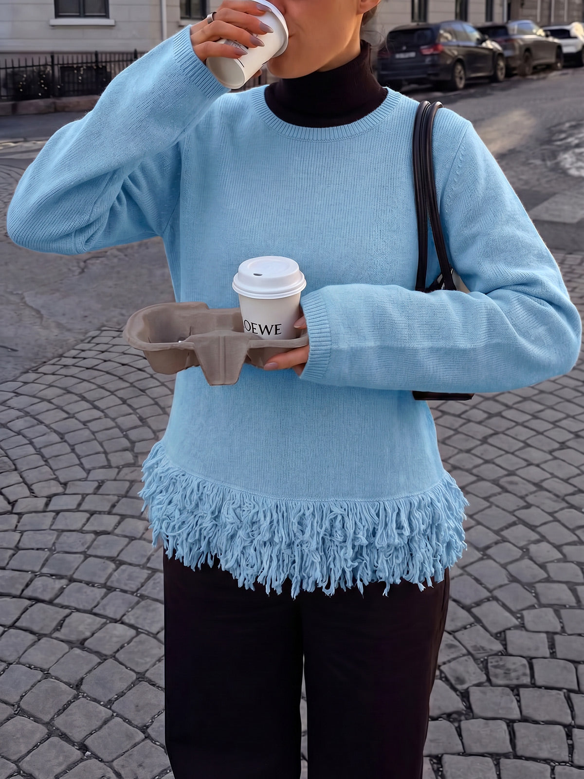 usvara Women Boho Fringe Knit Sweater