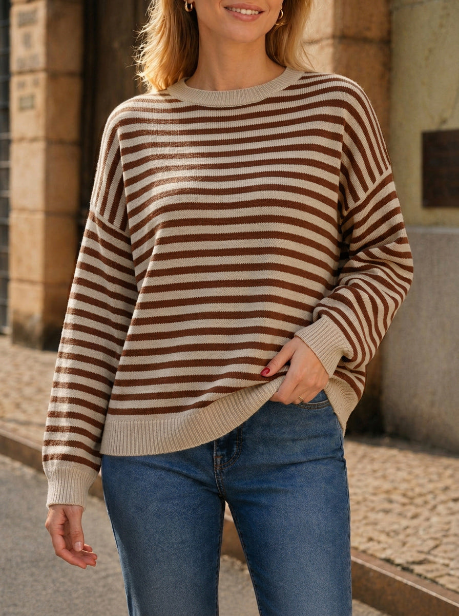 usvara Women Oversized Striped Crew Neck Pullover Sweater