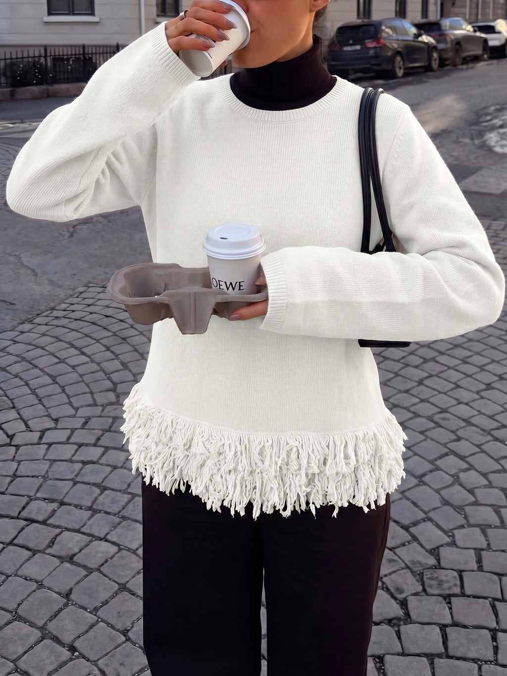usvara Women Boho Fringe Knit Sweater
