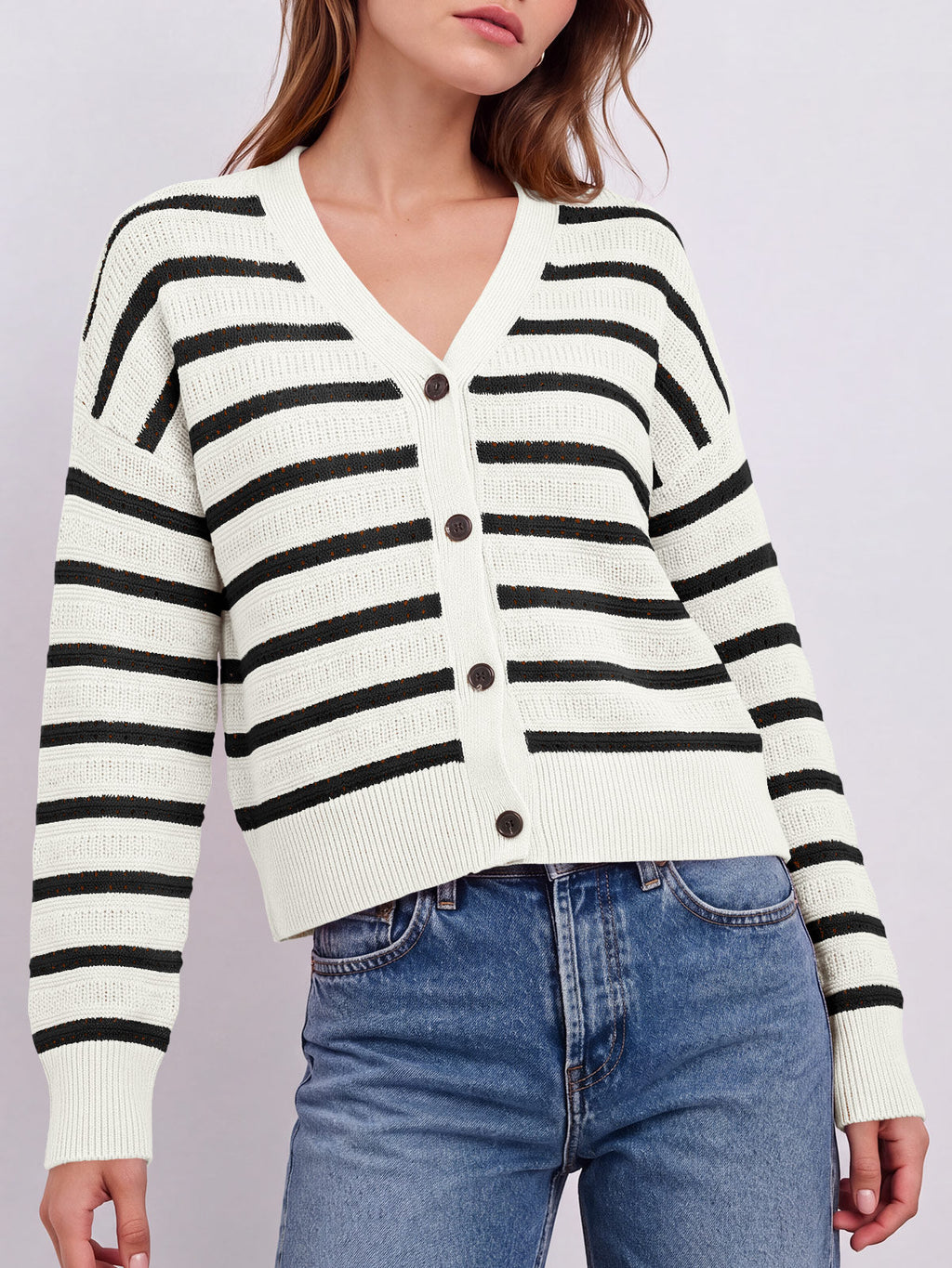 usvara Womens Striped Crochet Cardigan Tops