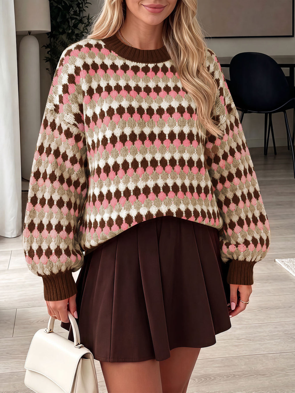 usvara Women Color Block Knit Sweater
