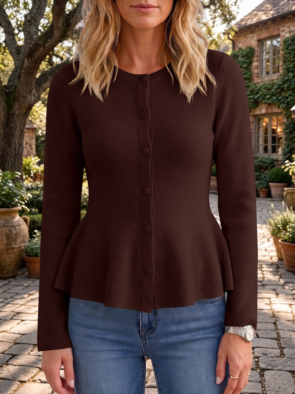 usvara Womens Ruffle Knit Cardigan Tops