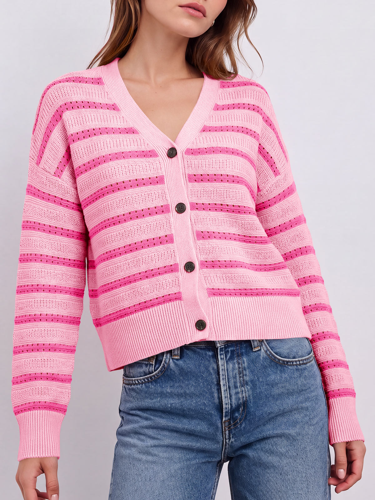 usvara Womens Striped Crochet Cardigan Tops
