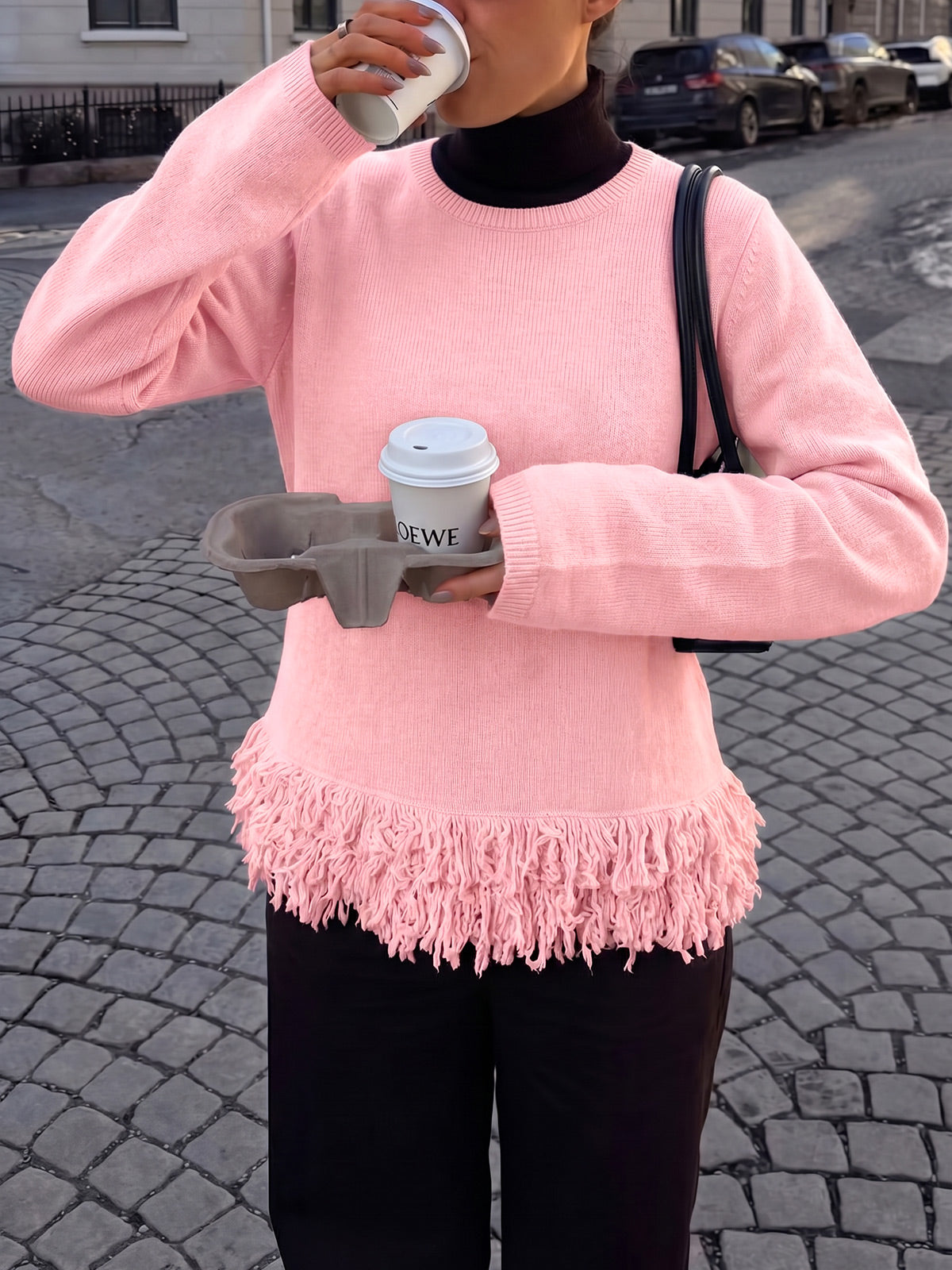 usvara Women Boho Fringe Knit Sweater