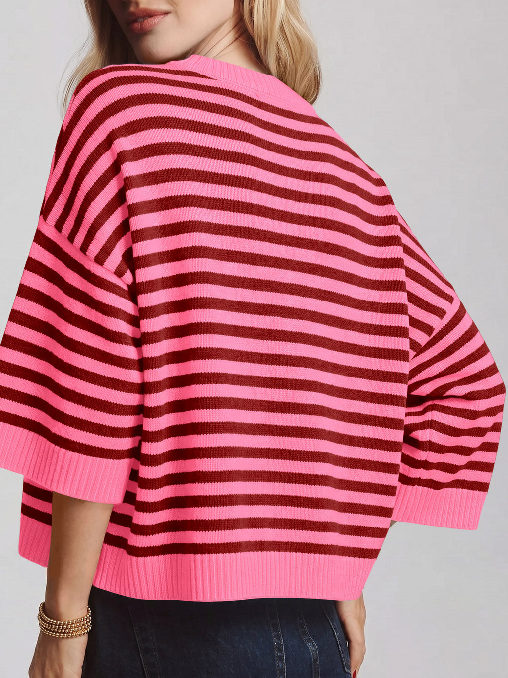 usvara Women Striped Short Sleeve Knit Top