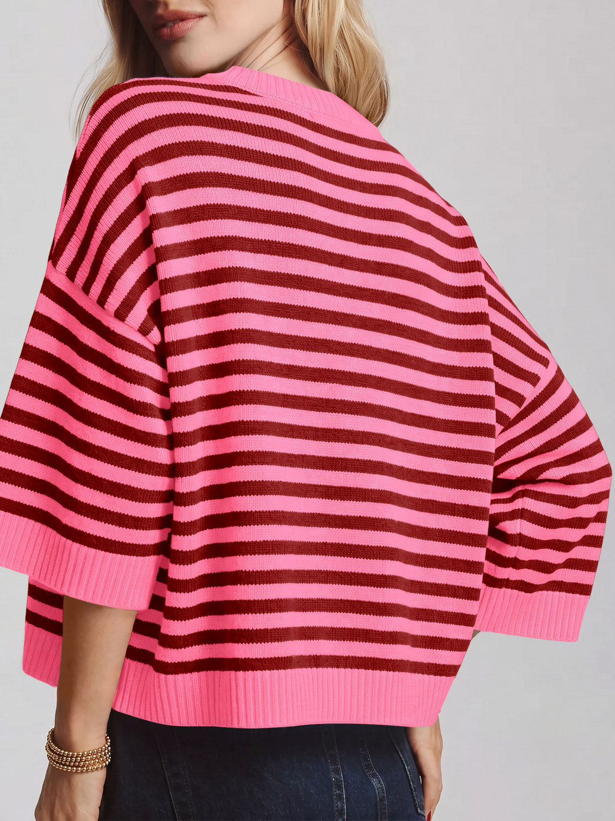 usvara Women Striped Short Sleeve Knit Top