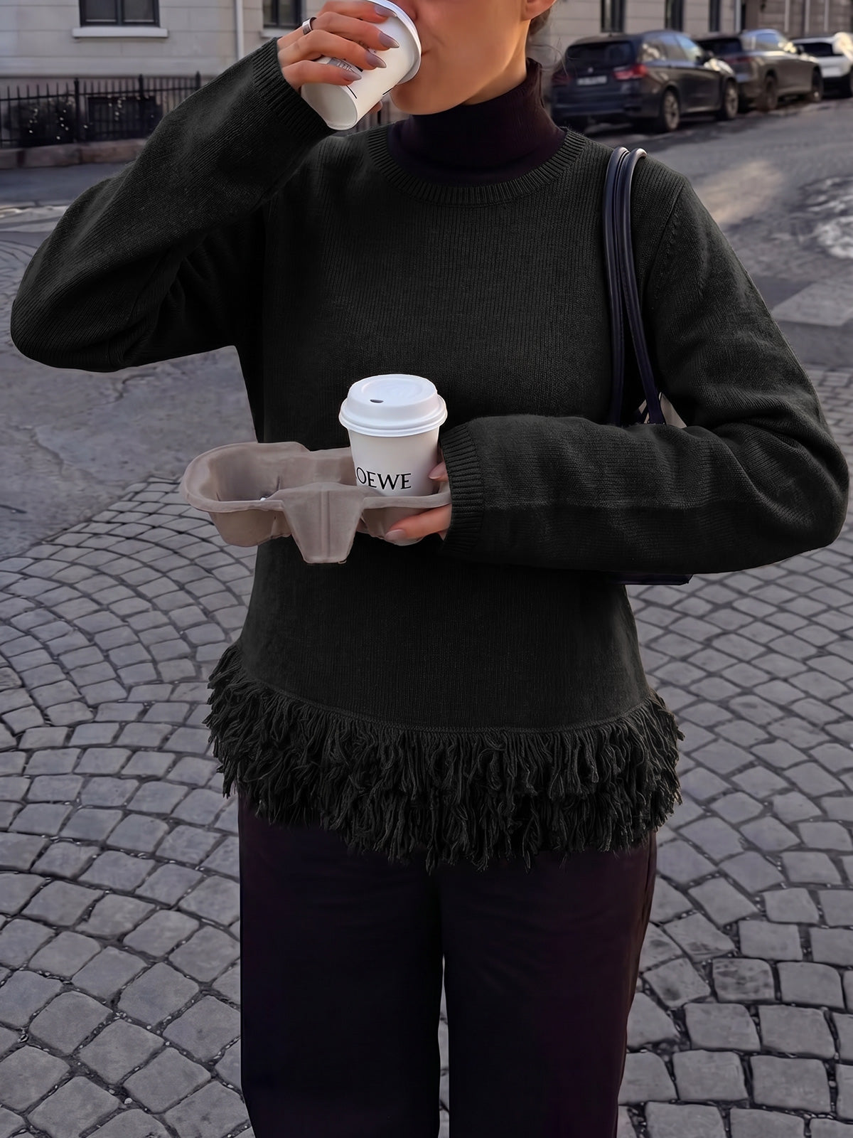 usvara Women Boho Fringe Knit Sweater