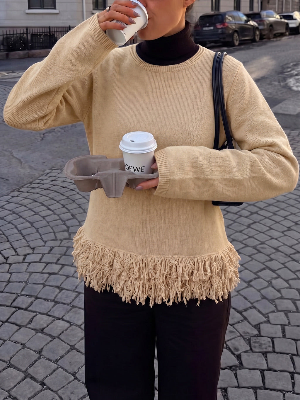 usvara Women Boho Fringe Knit Sweater