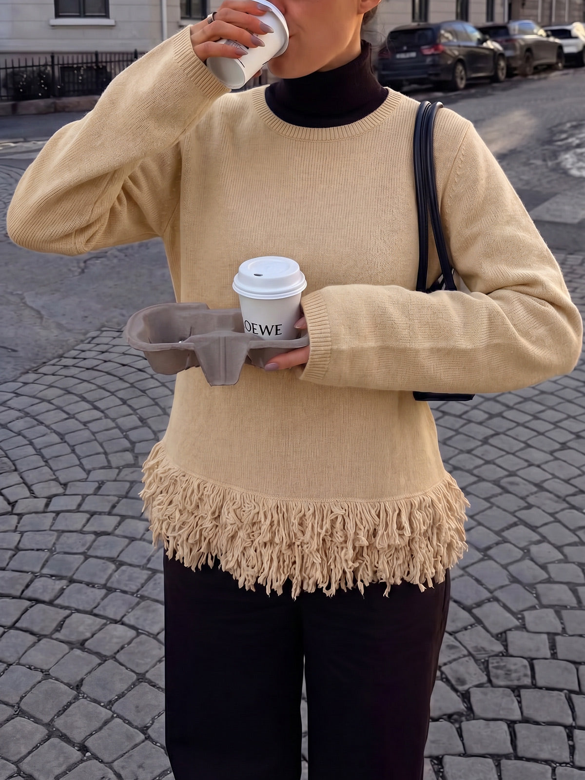 usvara Women Boho Fringe Knit Sweater