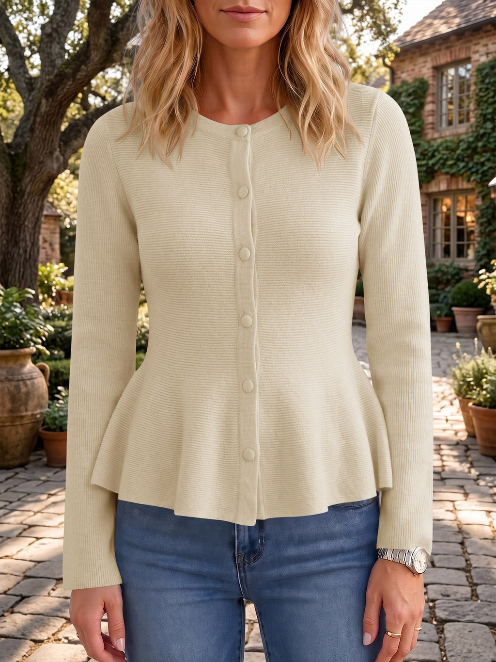 usvara Womens Ruffle Knit Cardigan Tops