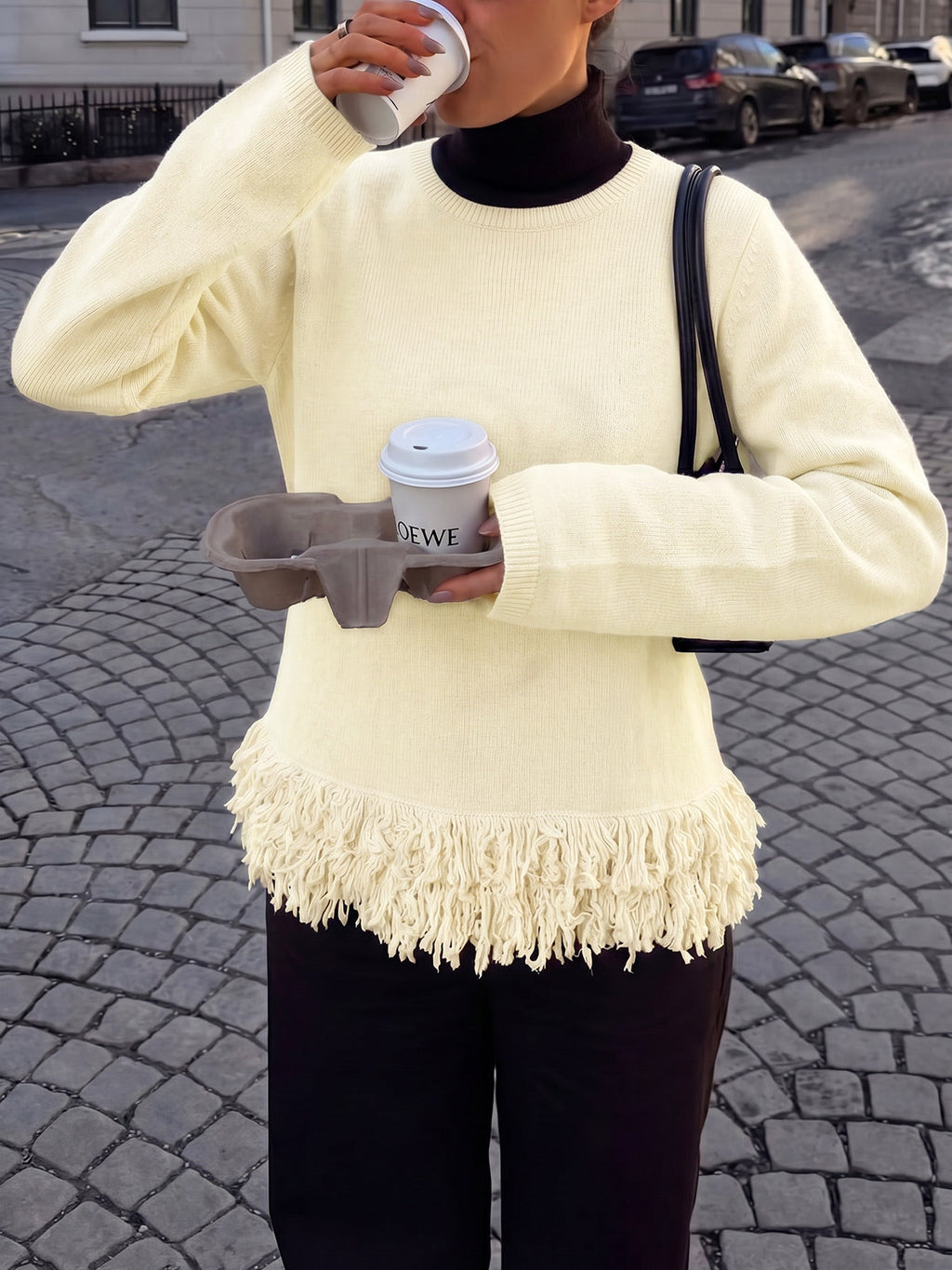 usvara Women Boho Fringe Knit Sweater