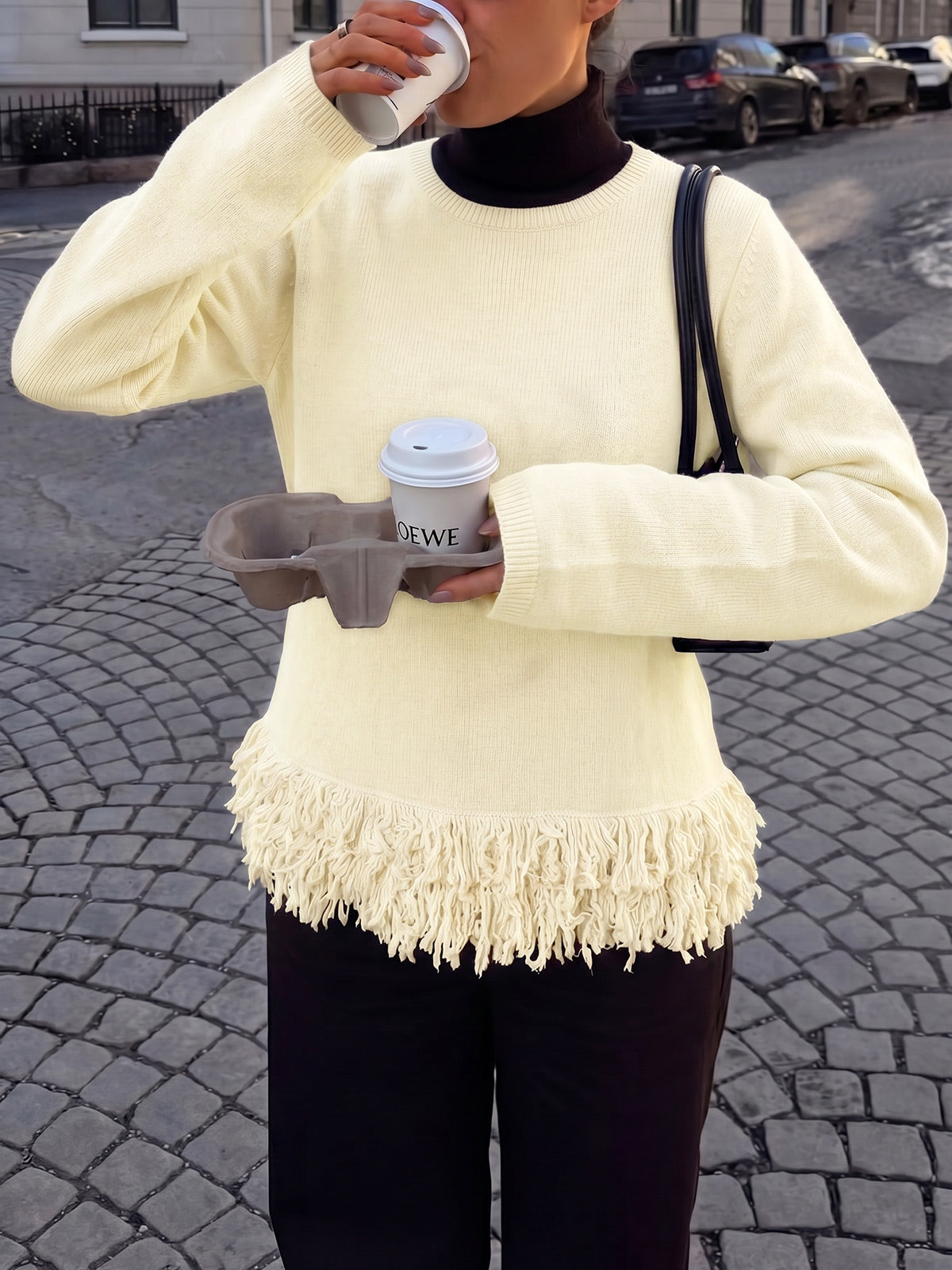 usvara Women Boho Fringe Knit Sweater