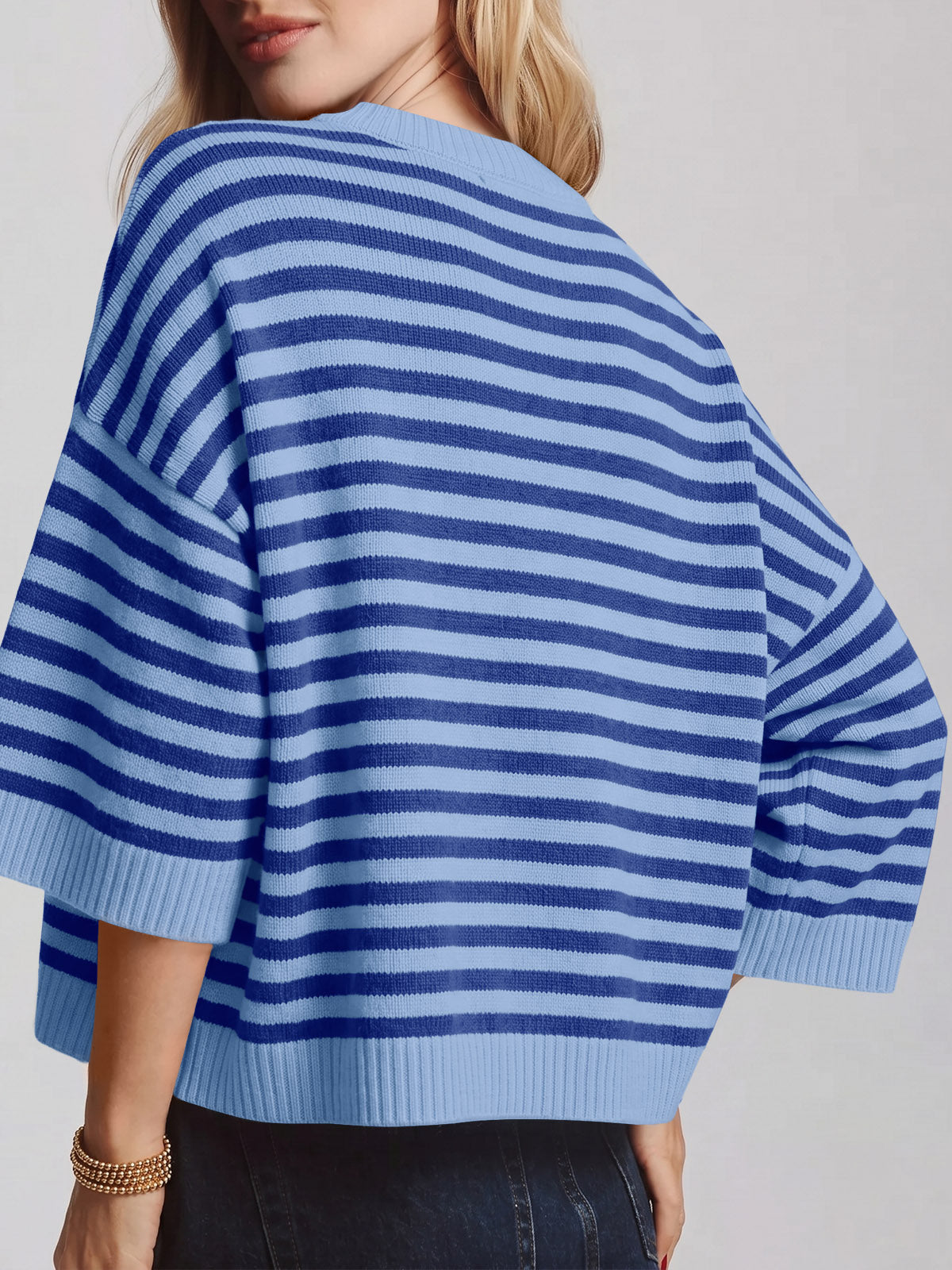 usvara Women Striped Short Sleeve Knit Top