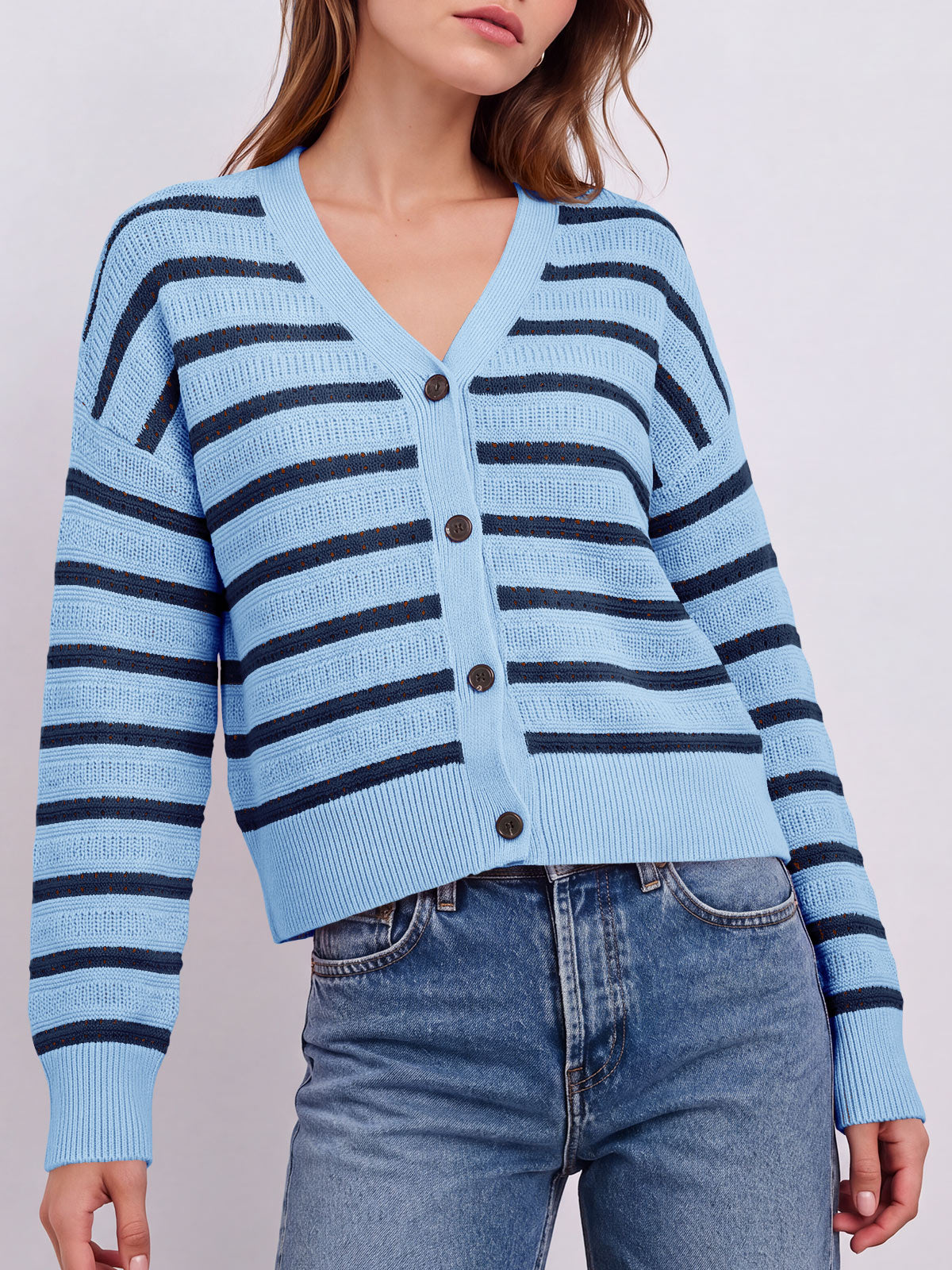 usvara Womens Striped Crochet Cardigan Tops