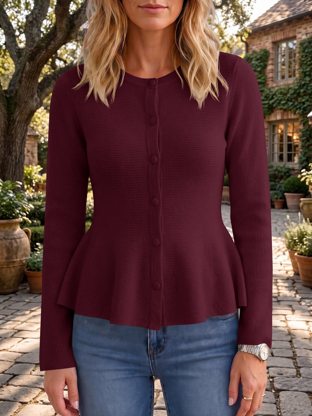 usvara Womens Ruffle Knit Cardigan Tops