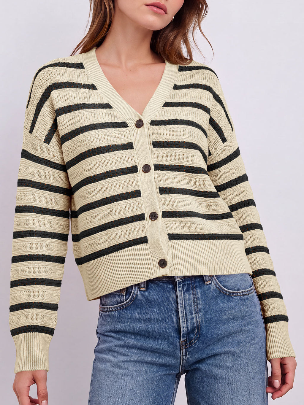 usvara Womens Striped Crochet Cardigan Tops