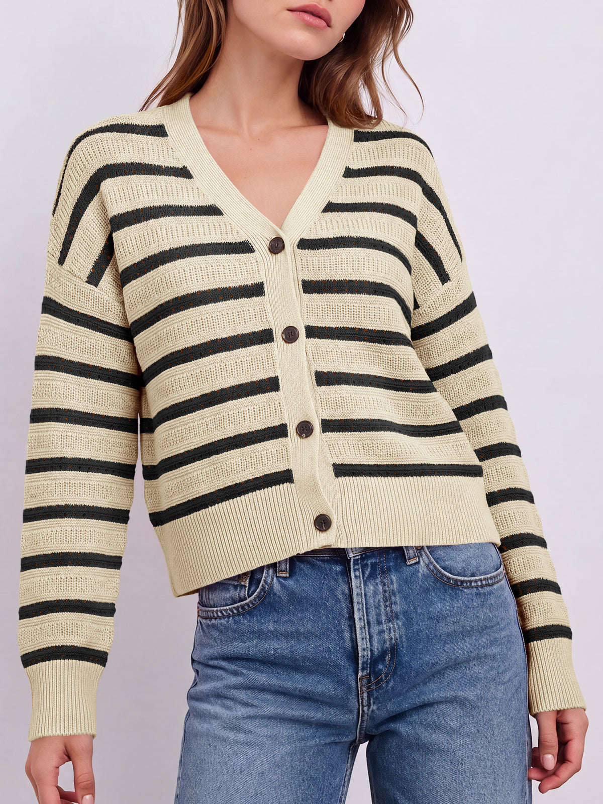 usvara Womens Striped Crochet Cardigan Tops