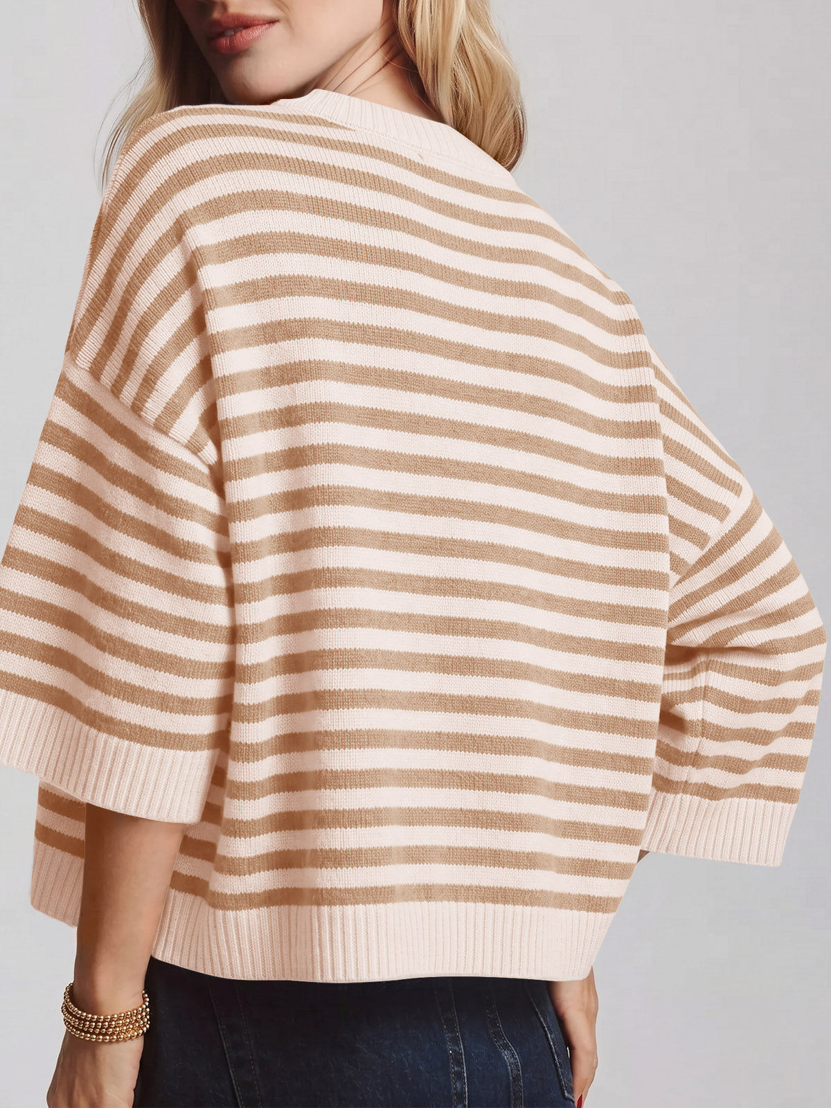 usvara Women Striped Short Sleeve Knit Top