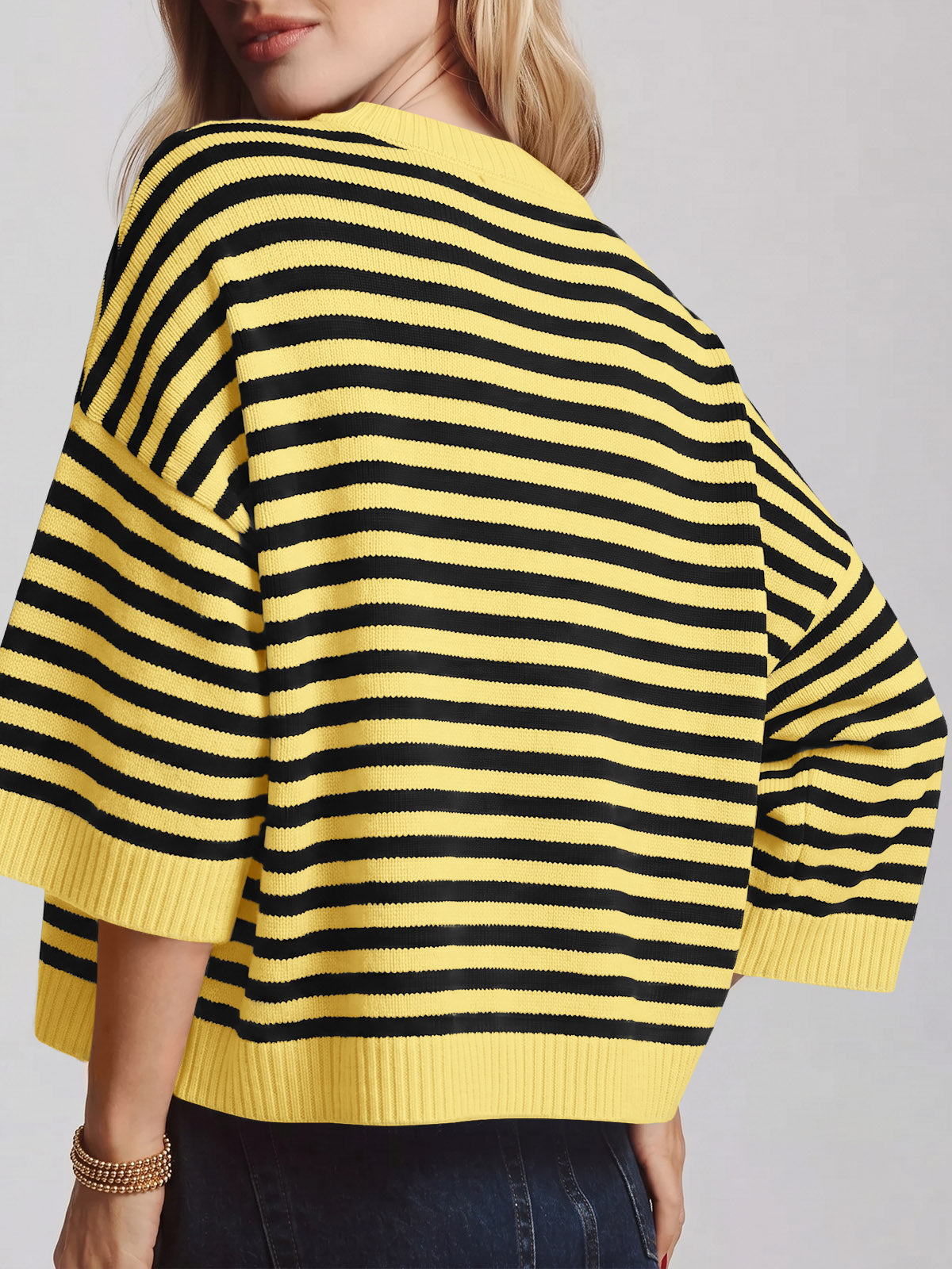 usvara Women Striped Short Sleeve Knit Top